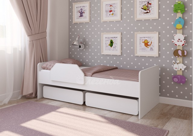 Кровать детская "Легенда 27" с выкатными ящиками Белая